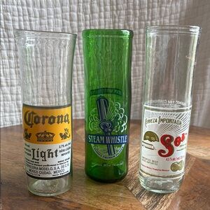 Corona, Steam Whistle, and Sol Recycled Glass Tumblers, set of 3